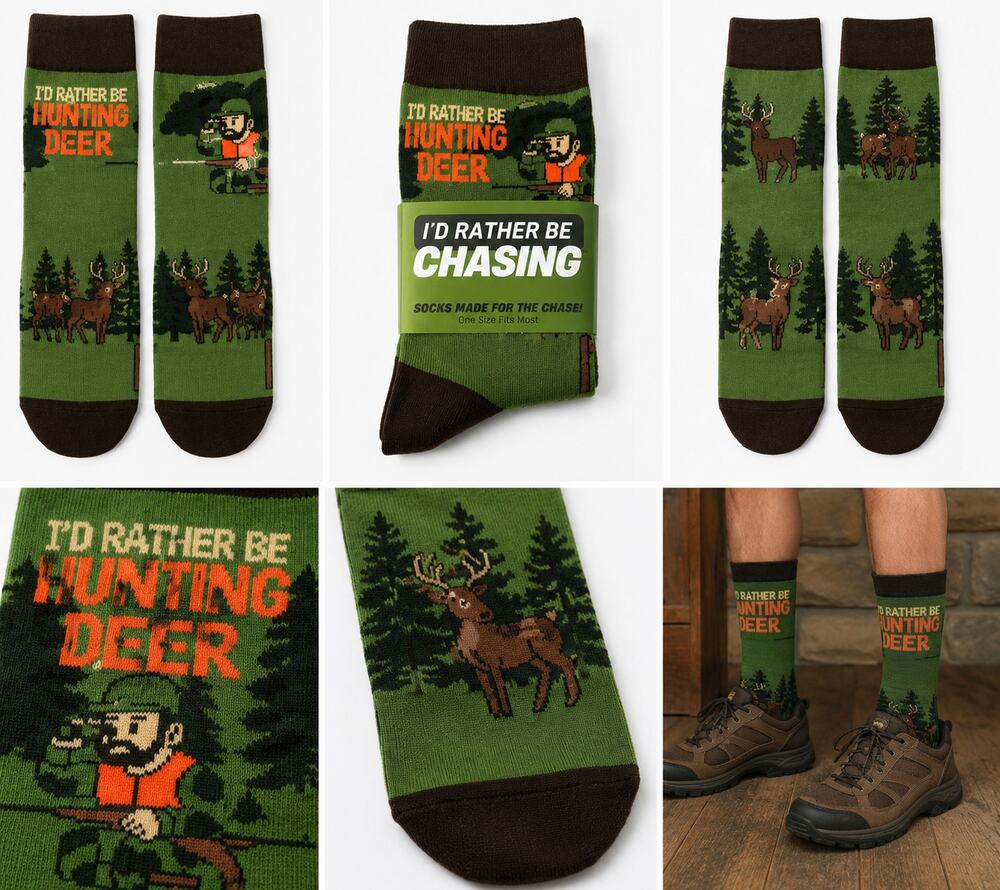 I’d Rather Be Chasing Hunting Deer Novelty Socks Green One Size Fits Most